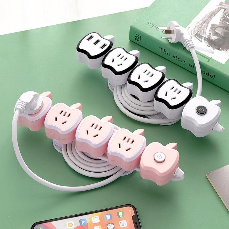 Ổ cắm điện quả táo với 3 lỗ cắm được phích 2 chấu/3 chấu, 3 cổng USB, công suất 2500W, có công tắc BẬT/TẮT (OQT05)