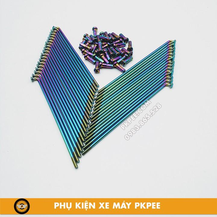 Bộ Căm Xe Máy 1 Bánh Xi Màu Đen Chân Vàng, Vàng Chân Đen, Titan 2 Line, 7 Màu, 7 Màu Thailan - PKPEE