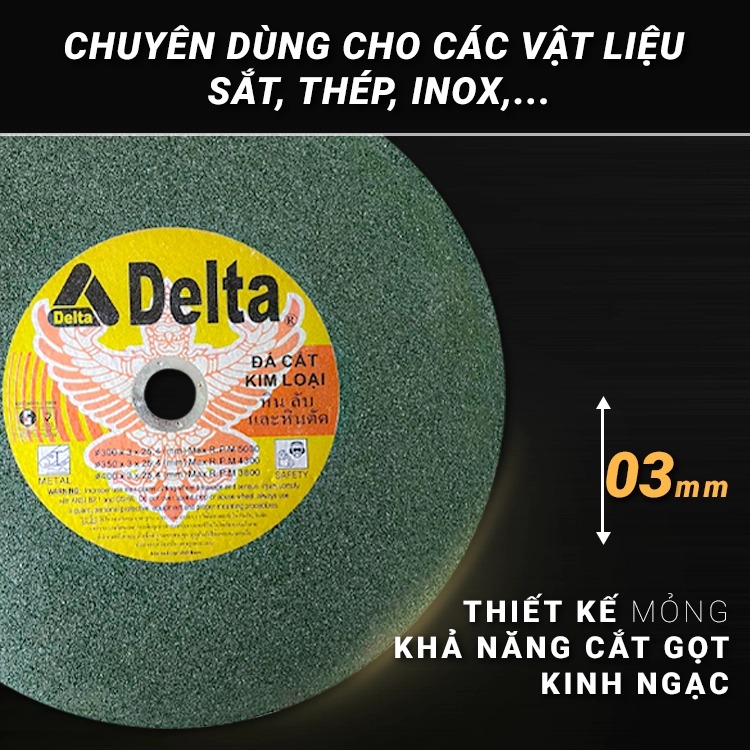 (1 Viên) Đá Cắt Kim Loại Delta 300x3x25.4mm Thiết Kế Lưỡi Đá Sắc Nét và Chống Mài Mòn | TOPWIN Official Store