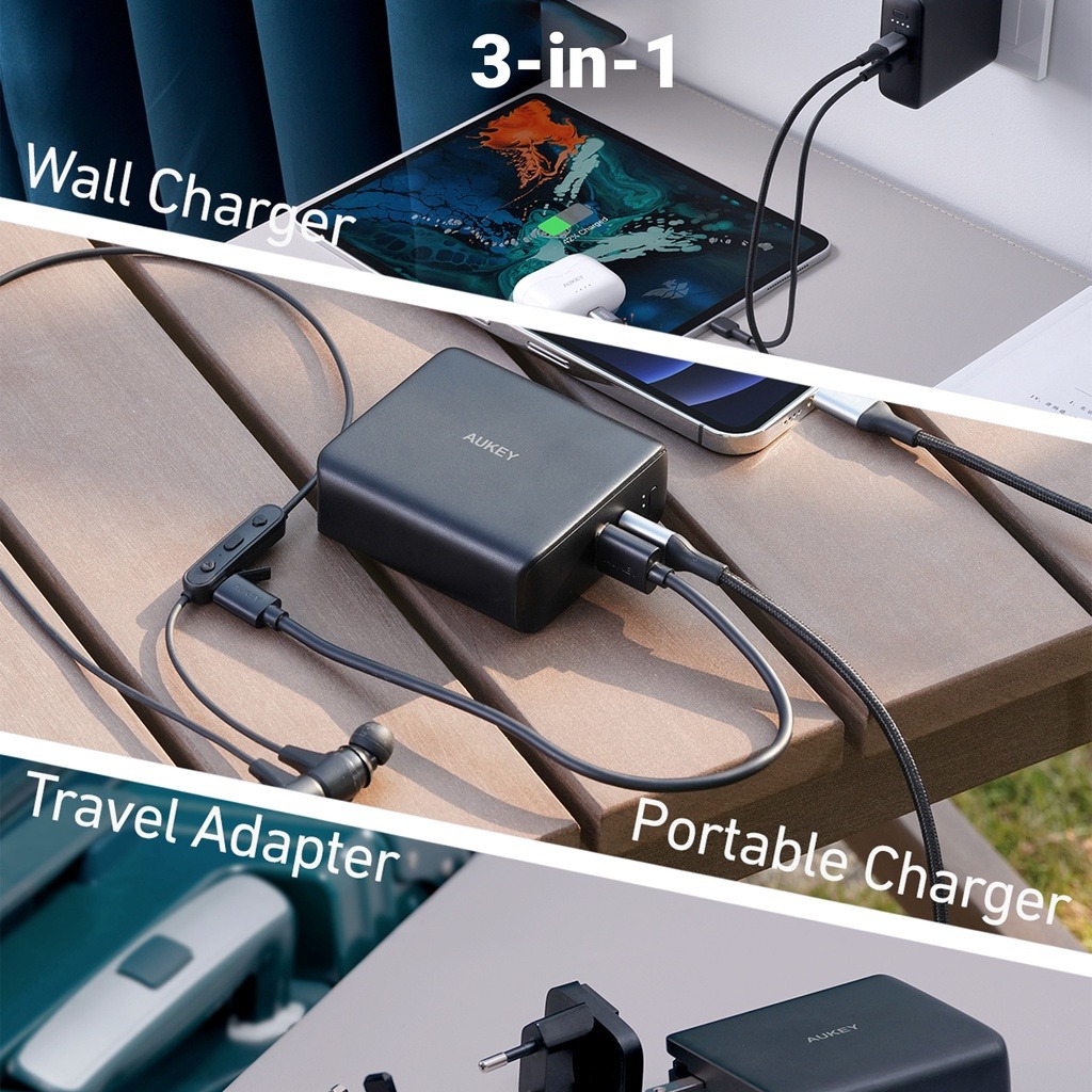 Củ Sạc Kiêm Sạc dự phòng AUKEY PA-PD20 dung lượng 5000mAh, Sạc nhanh 20W tích hợp - Hàng Chính Hãng