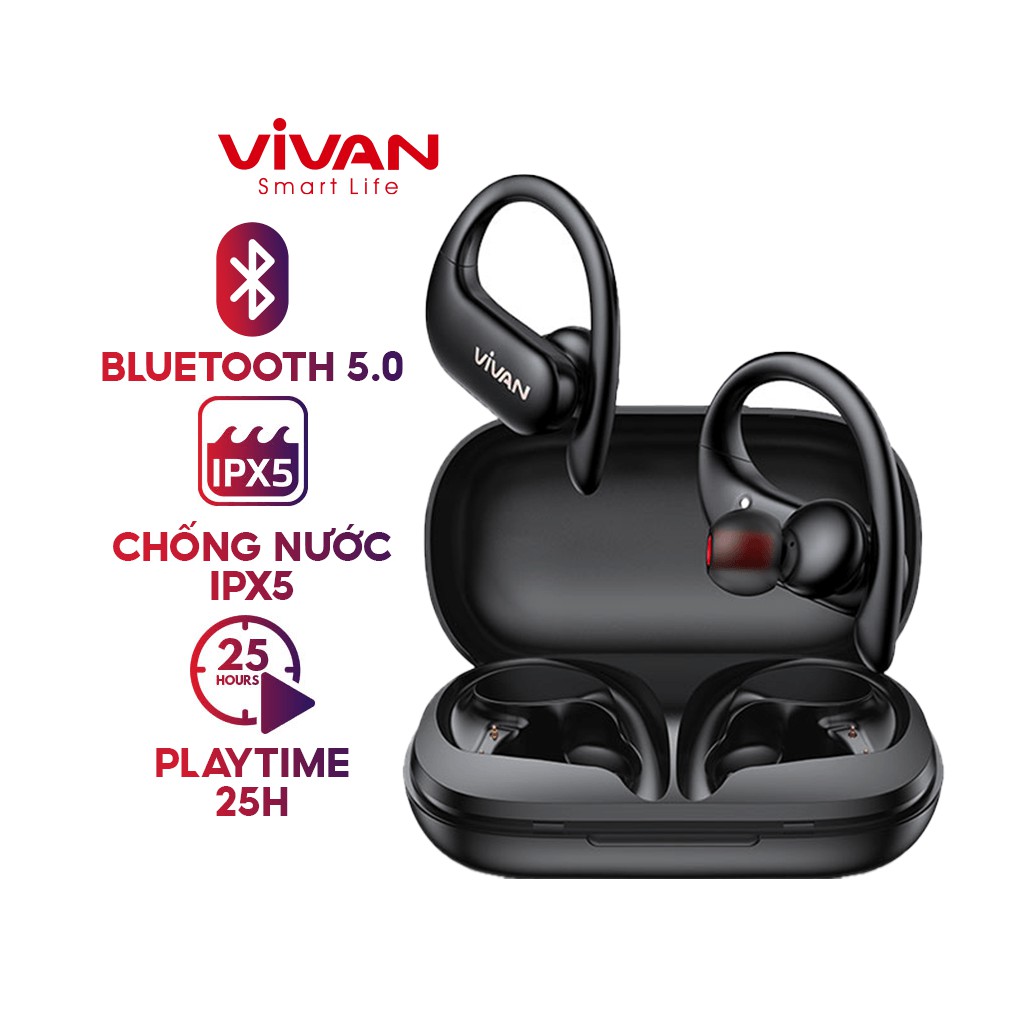 [ Chống Nước IPX5 ] Tai Nghe Không Dây Bluetooth Cảm Ứng VIVAN Thể Thao  Playtime 25H - Hàng Chính Hãng