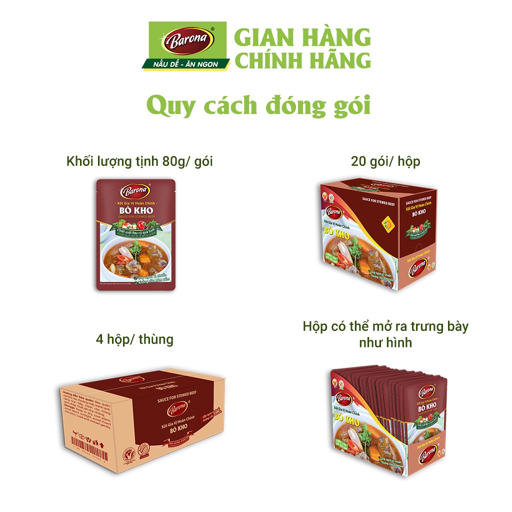 Combo 1 hộp (20 gói) gia vị Bò Kho Barona 80g ướp ngon chuẩn vị không cần nêm nếm