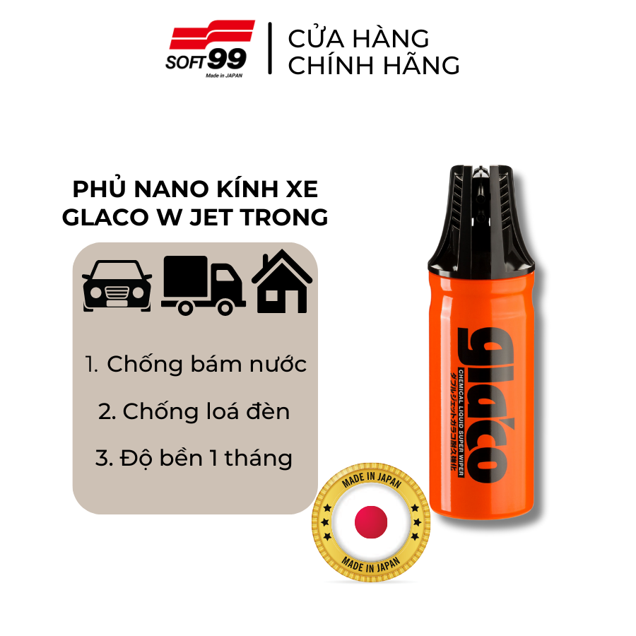 Chai xịt phủ nano, chống bám nước tức thì Glaco W Jet Strong G-64 180ml Soft99