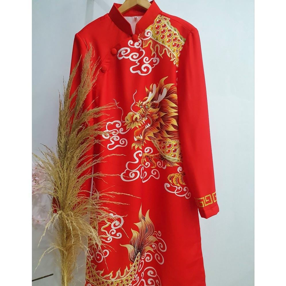Áo dài cách tân nam cao cấp cổ tàu in rồng - A29