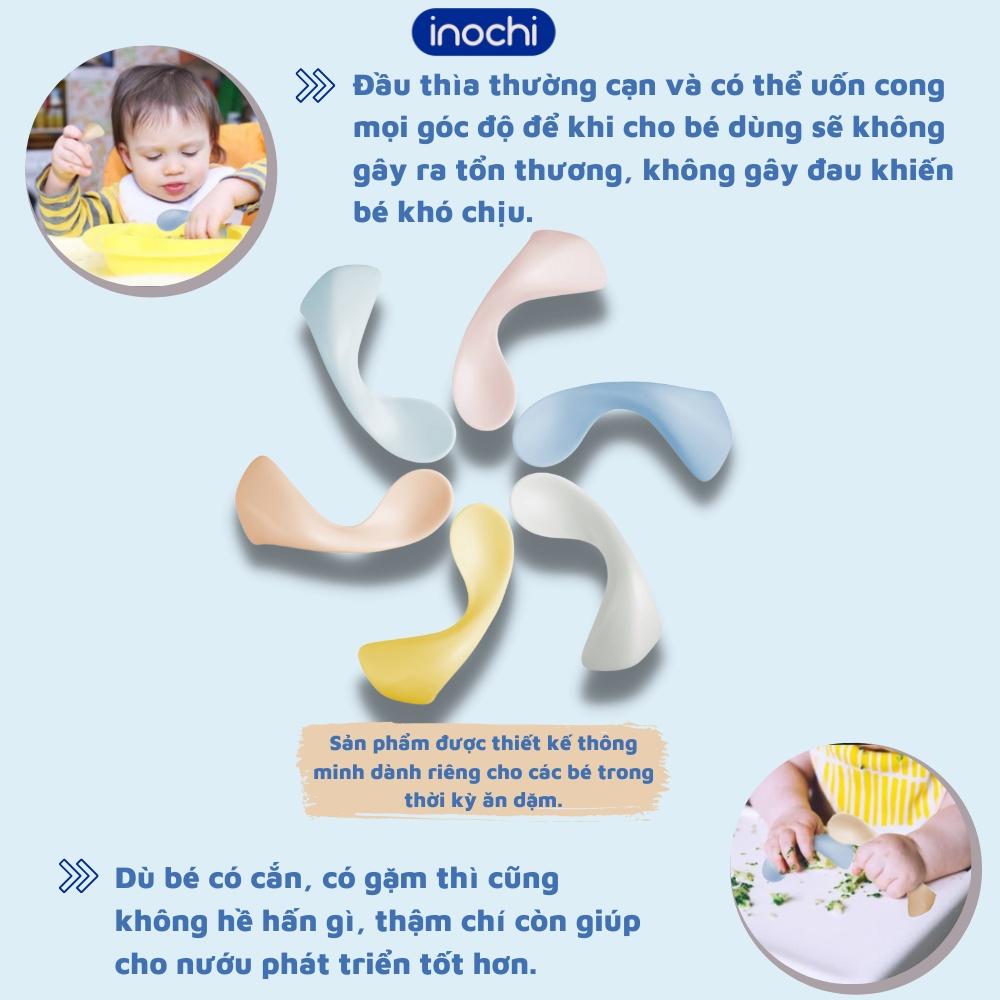 Combo 2 Thìa ăn dặm muỗng cho bé tập xúc tự ăn thông minh bằng nhựa Loại Cong Amori INOCHI thiết kế nhật bản