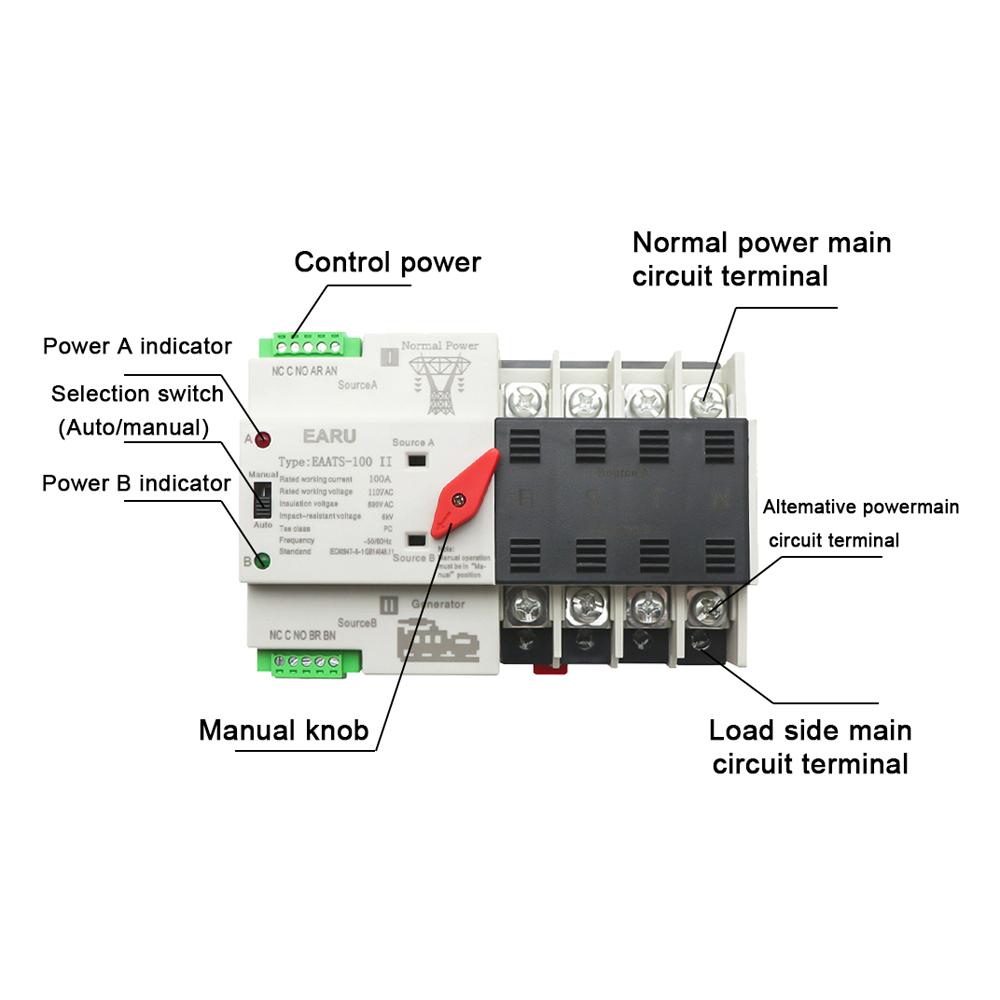 Compact Automatic Transfer Switch Electrical Selector Switches Dual Power Switch Solar Power Rail Type Household Power Transfer Switch