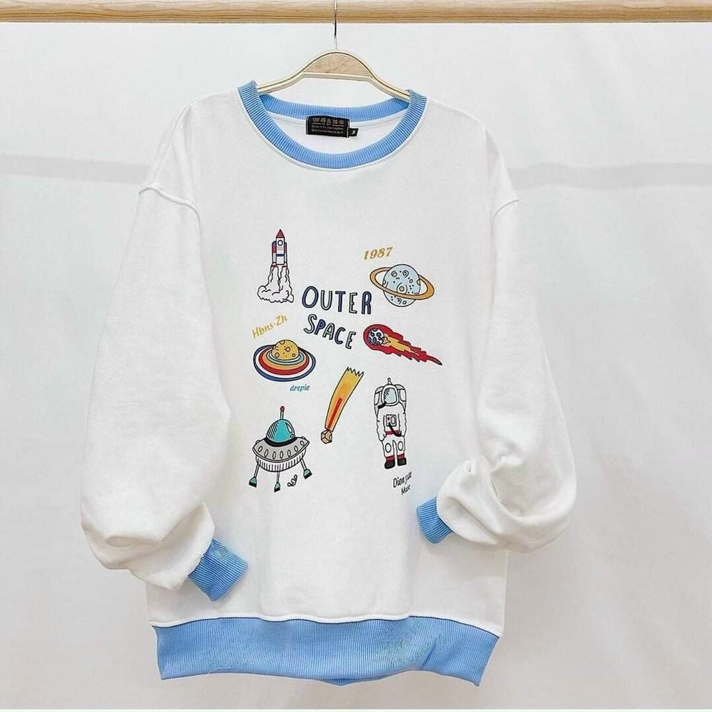 Áo khoác nỉ dành cho nam cho nữ và cặp đôi kiểu Sweater không mũ , form rộng unisex hình tàu vũ trụ có 3 màu