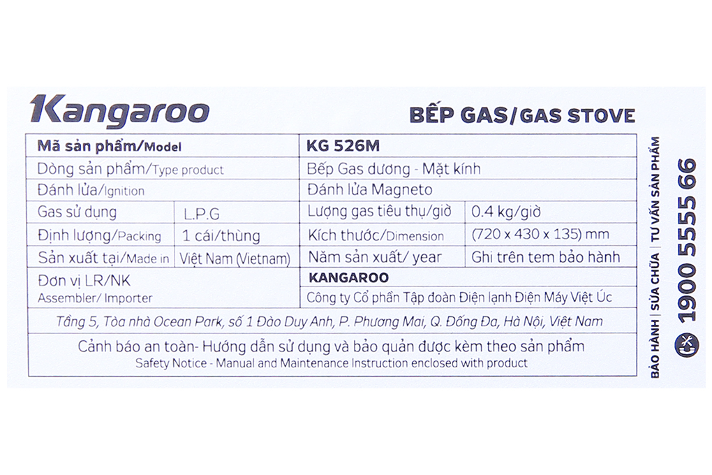 Bếp ga dương đôi Kangaroo KG526M - Hàng chính hãng