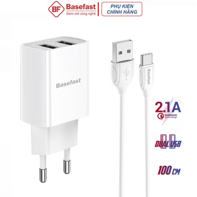 Bộ Sạc Nhanh 2 Cổng USB và Type C Chính Hãng BASEFAST B22a - Combo Củ Kèm Cáp Sạc 2.1A Cho Samsung, Xiaomi, Oppo... - Hàng Chính Hãng