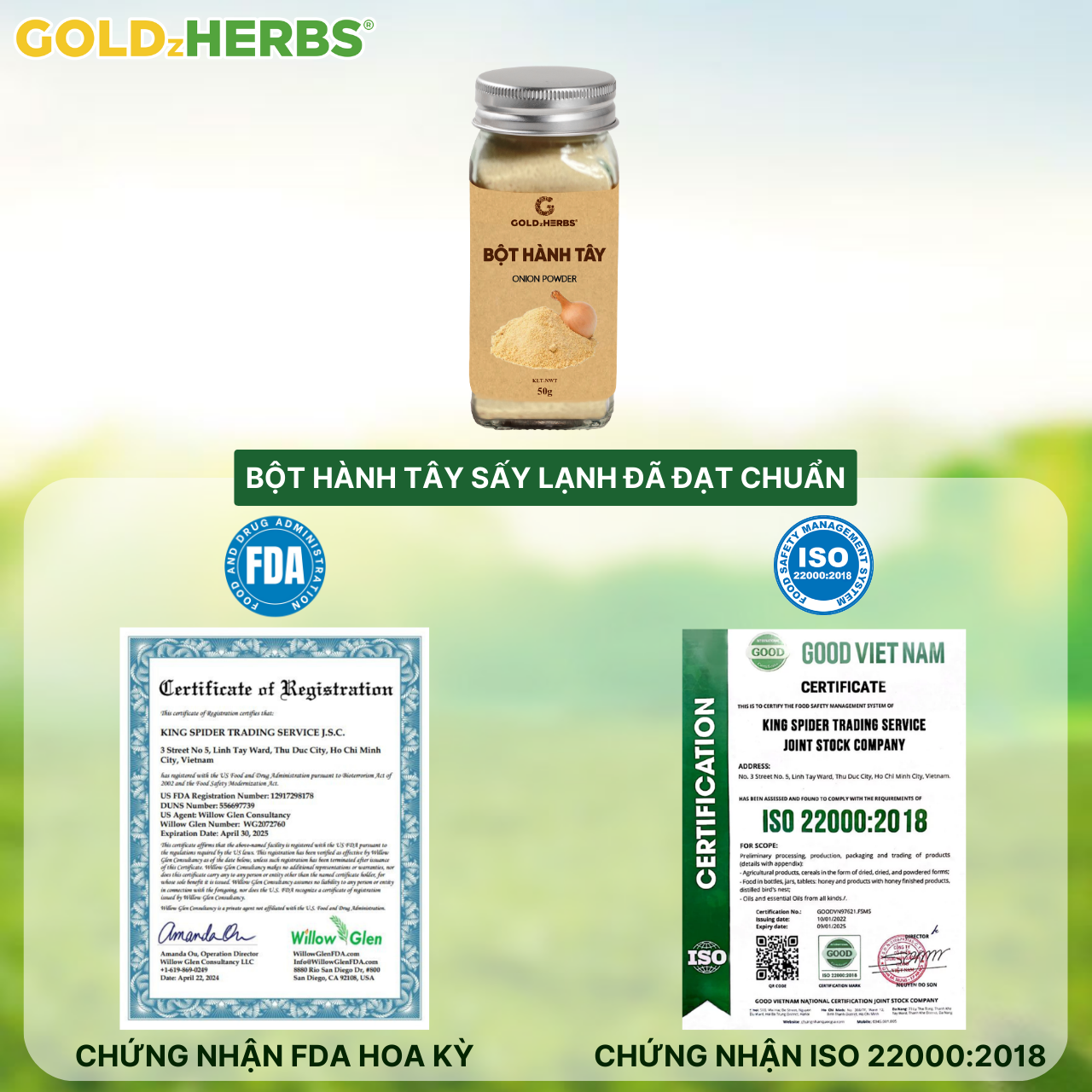 Bột Hành Tây Sấy Lạnh Goldzherbs – Hũ 50g