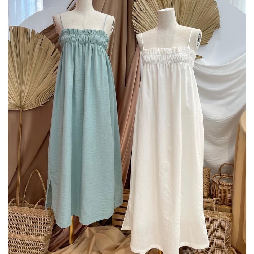 Maxi suông 2 dây nhún ngực form freesize thoải mái có 3 màu