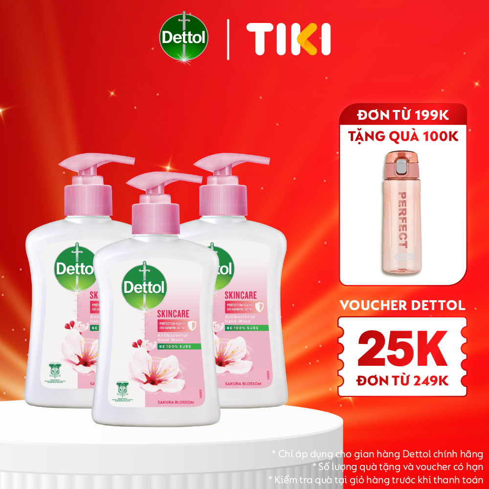 Combo 3 chai nước rửa tay Dettol kháng khuẩn dưỡng da - Chai 250g