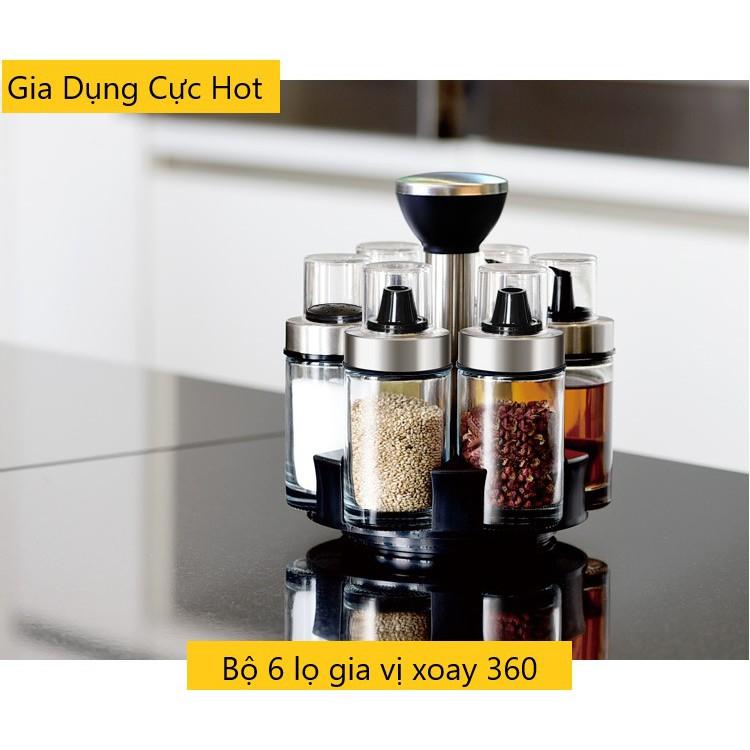 Bộ 6 lọ thủy tinh đựng gia vị kèm giá xoay 360 độ, hũ đựng gia vị cao cấp loại 1 có màng co bọc sản phẩm