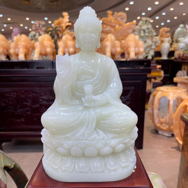 Tượng Phật Dược Sư Đá Phong Thủy Ngọc Onyx Trắng Tự Nhiên 26cm