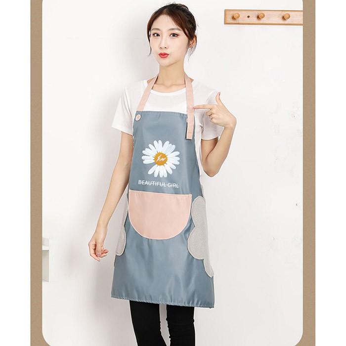 Tạp dề hoa cúc hai màu không thấm nước có túi đựng và lau tay phong cách trẻ trung