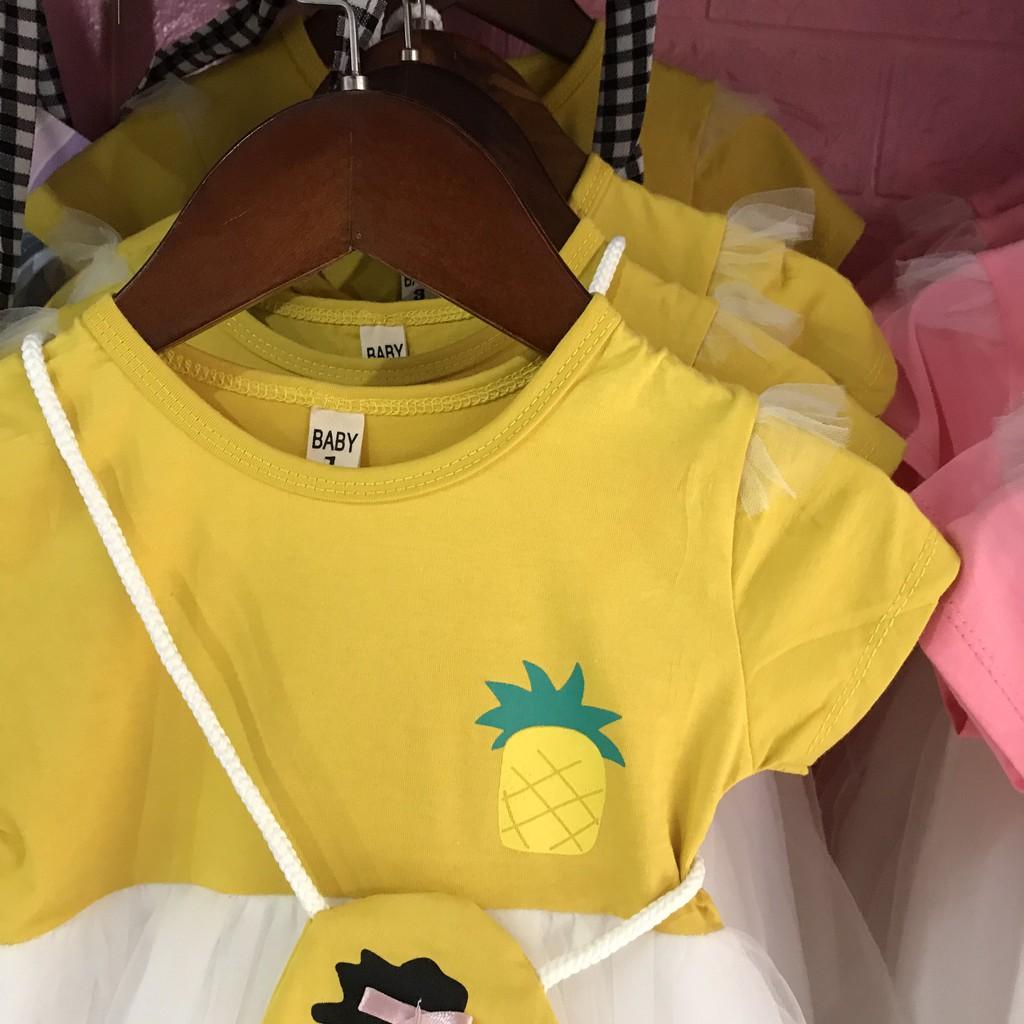 Váy Cho Bé Gái Mùa Hè Cộc Tay Váy Cotton Kèm Túi Màu Vàng Hồng Mềm Cho Bé 2 đến 8 Tuổi Từ 6 Đến 13 Kg Sulykids 2021