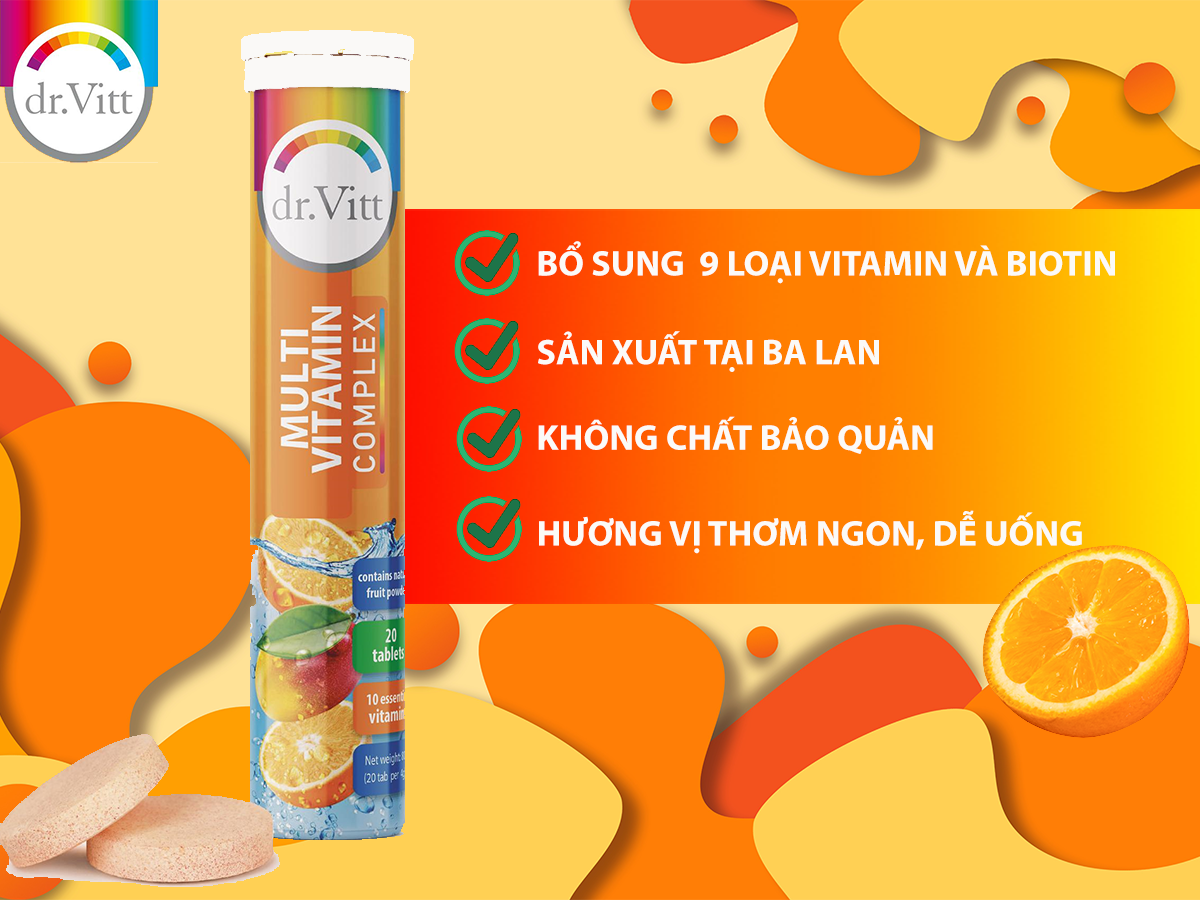 Viên sủi Bổ Sung Vitamin Tổng Hợp Multivitamins vị trái cây - dr Vitt - Balan