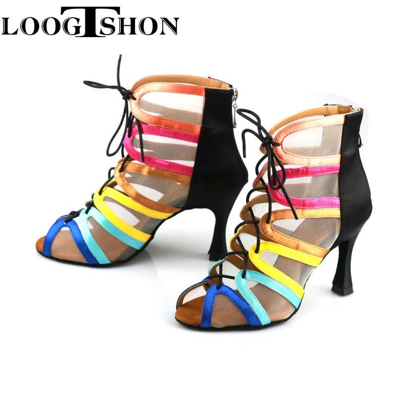 Giày khiêu vũ Latin Phụ nữ da đen cao gót giày phụ nữ giày khiêu vũ cho phụ nữ nhảy dép đi giày dance dan Color: picture heel 7.5cm Shoe Size: 4