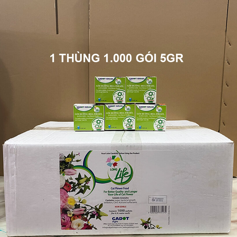Thuốc Dưỡng Hoa Tươi Cắt Cành Nhập Khẩu Israel hiệu Longlife phù hợp dùng làm nước cắm hoa cho mọi loại hoa tại nhà và 14 ngày không cần thay nước mới