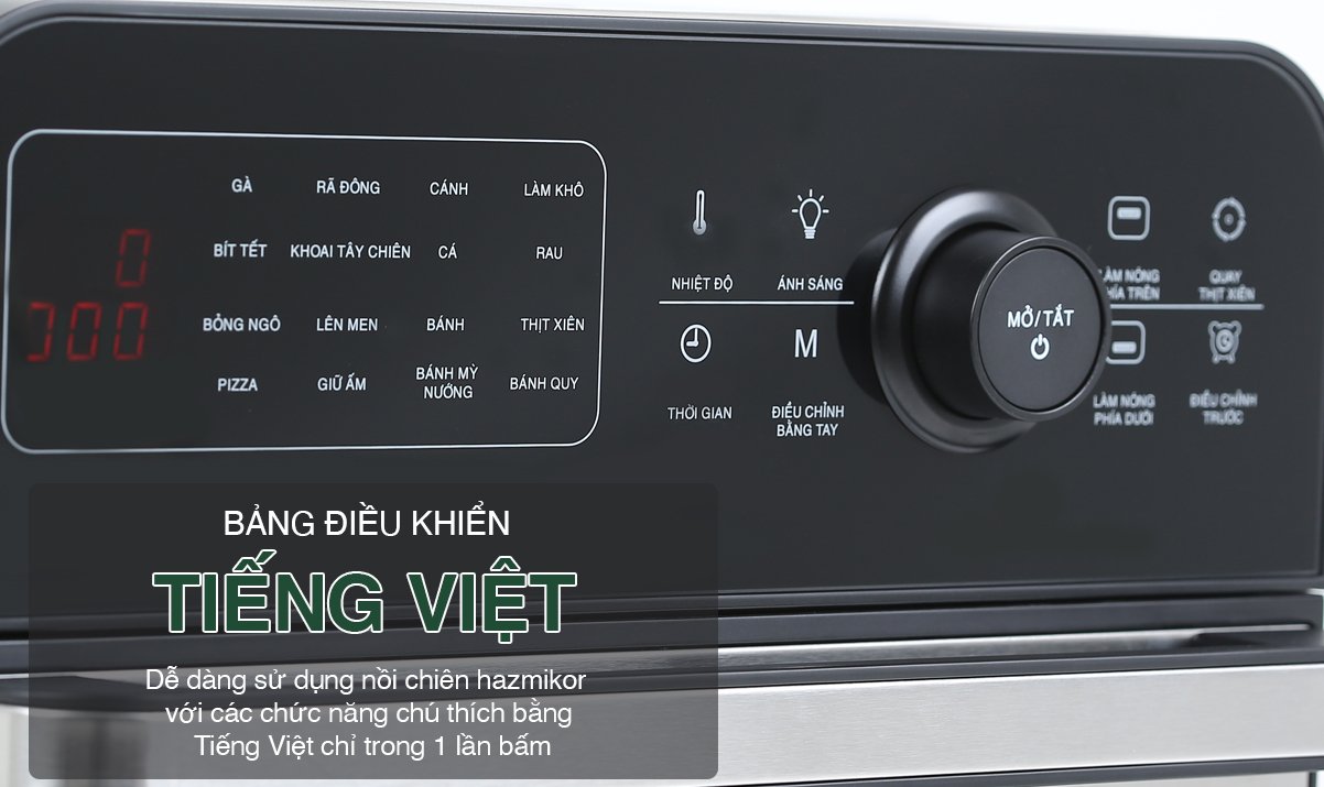 Nồi chiên không dầu lò nướng HAZMIKOR 16L công suất 1800W vỏ nồi inox công nghệ Italia