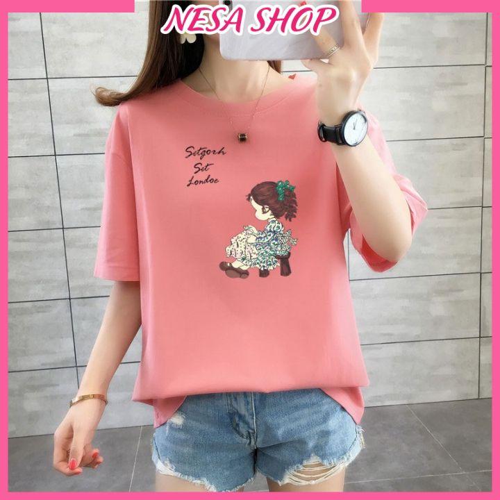 Áo thun nam nữ form rộng, Áo phông tay lỡ, chất liệu thun Thái co giãn, áo unisex hình Cô Gái dưới 65kg, NeSa Shop