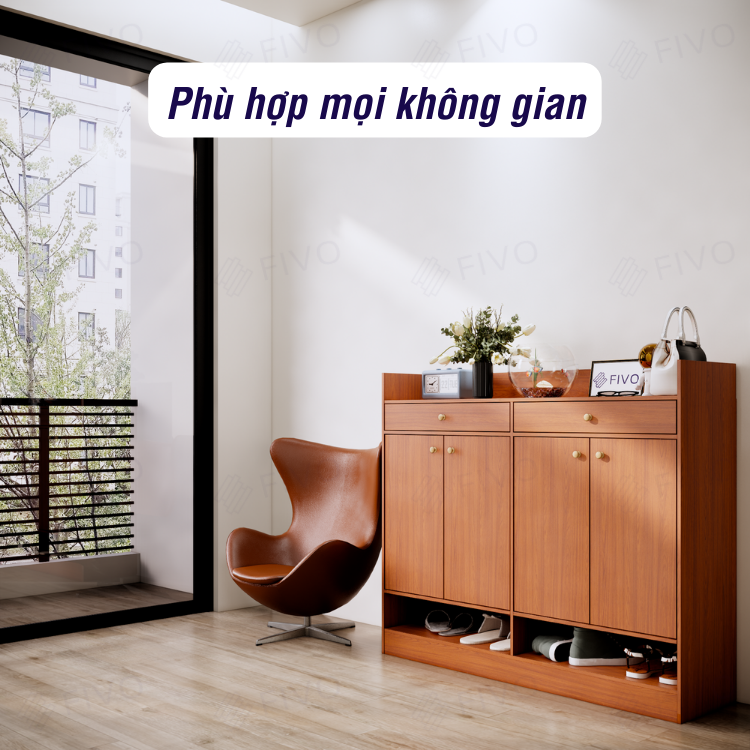 Tủ Giày Dép Gỗ MDF Lõi Xanh Chống Ẩm Dày 17mm FIVO FS53, Nhiều Ngăn Đựng Giày, Có Kèm 2 Hộc Kéo, Mặt Tủ Rộng Rãi Chứa Được Nhiều Đồ