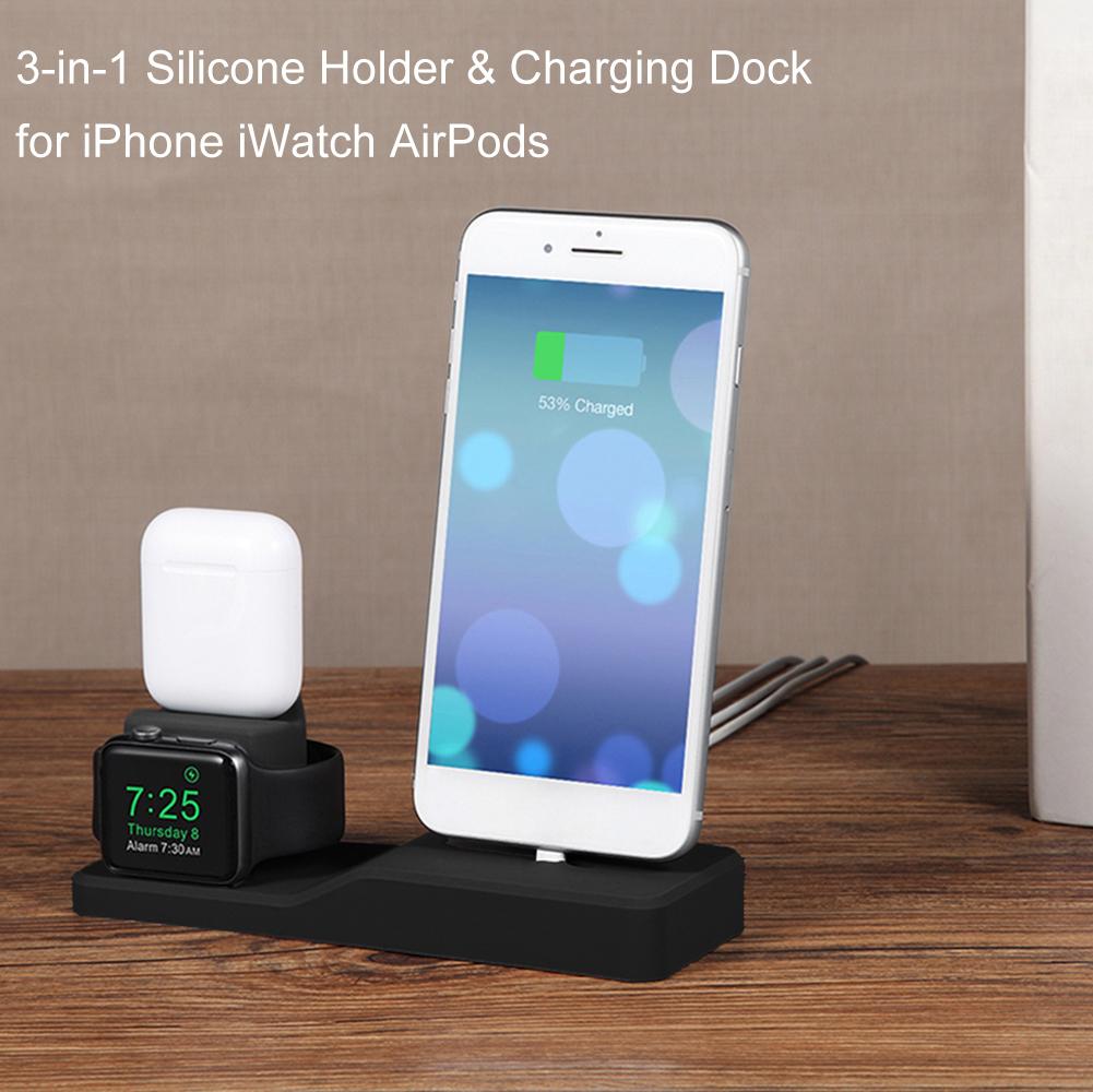 Đế giữ chân đế silicon 3 trong 1 Đế sạc chất lượng cao Tương thích với Apple iPhone iWatch AirPods