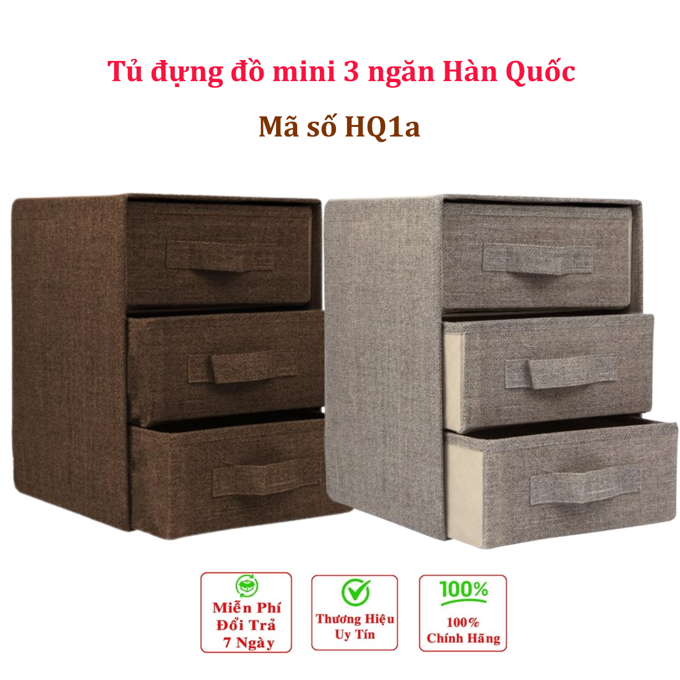 Tủ đựng đồ mini 3 ngăn HQ1 phong cách Hàn trang nhã – Hộp vải đựng đồ đa năng 3 tầng Hàn Quốc chính hãng