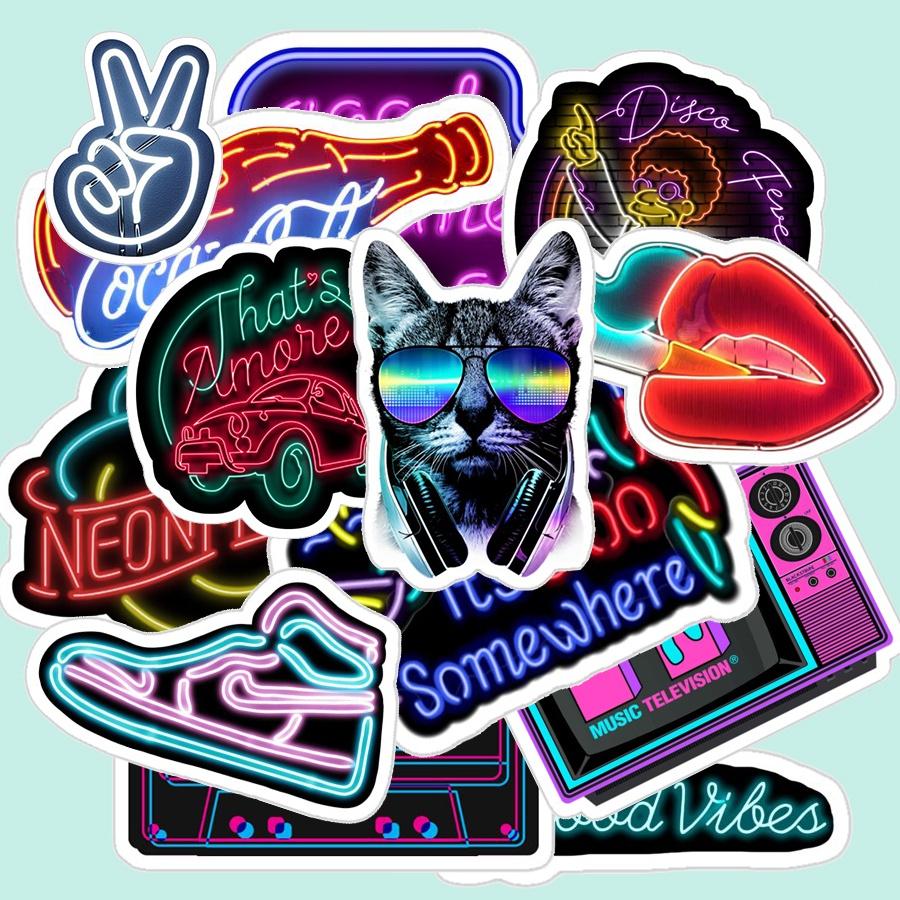 Sticker nhãn dán trang trí mũ bảo hiểm, đàn, guitar, ukulele, điện thoại laptop chủ đề Neon