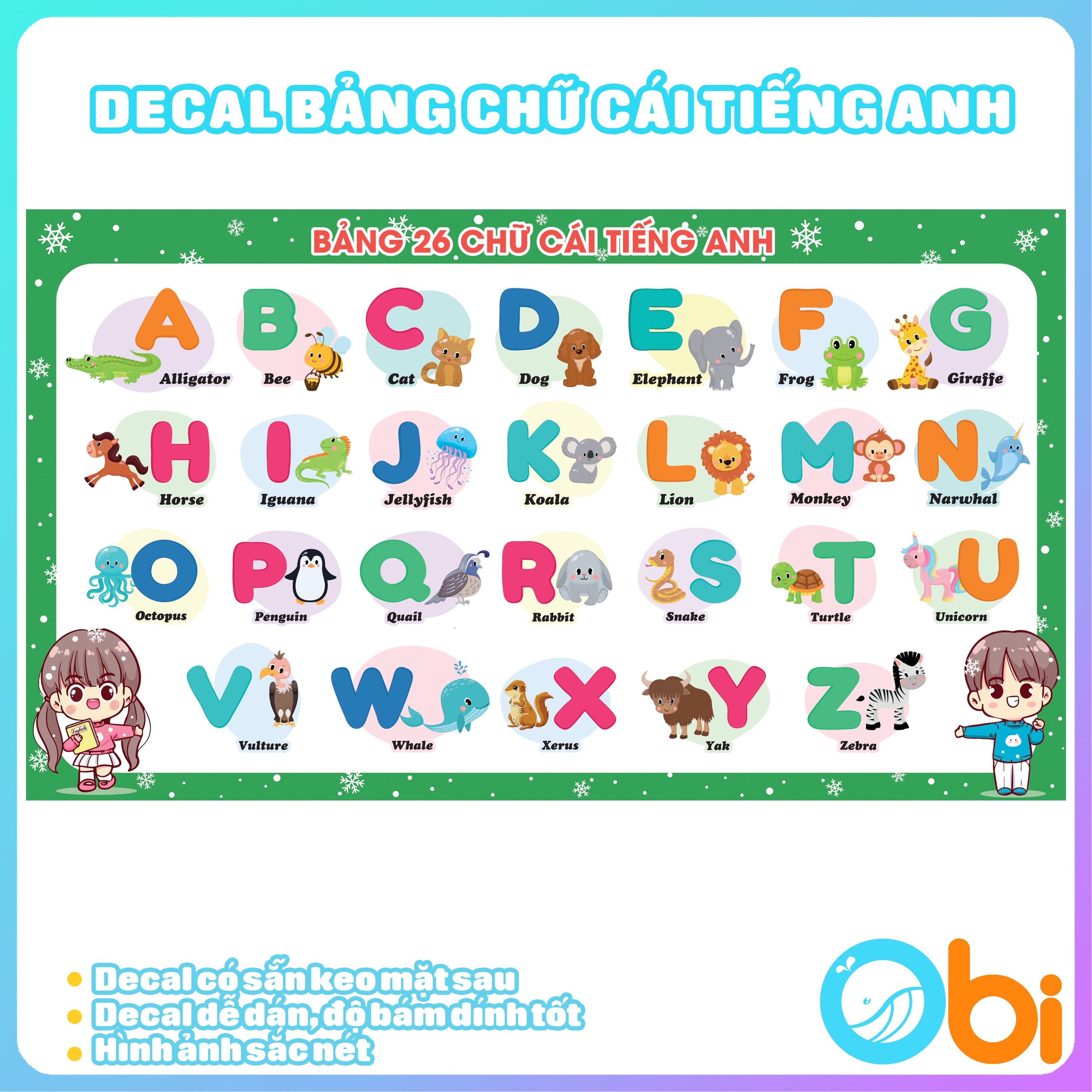 Decal Chữ Cái Tiếng Anh  - Bảng chữ cái Tiếng Anh English Anphabet Obi