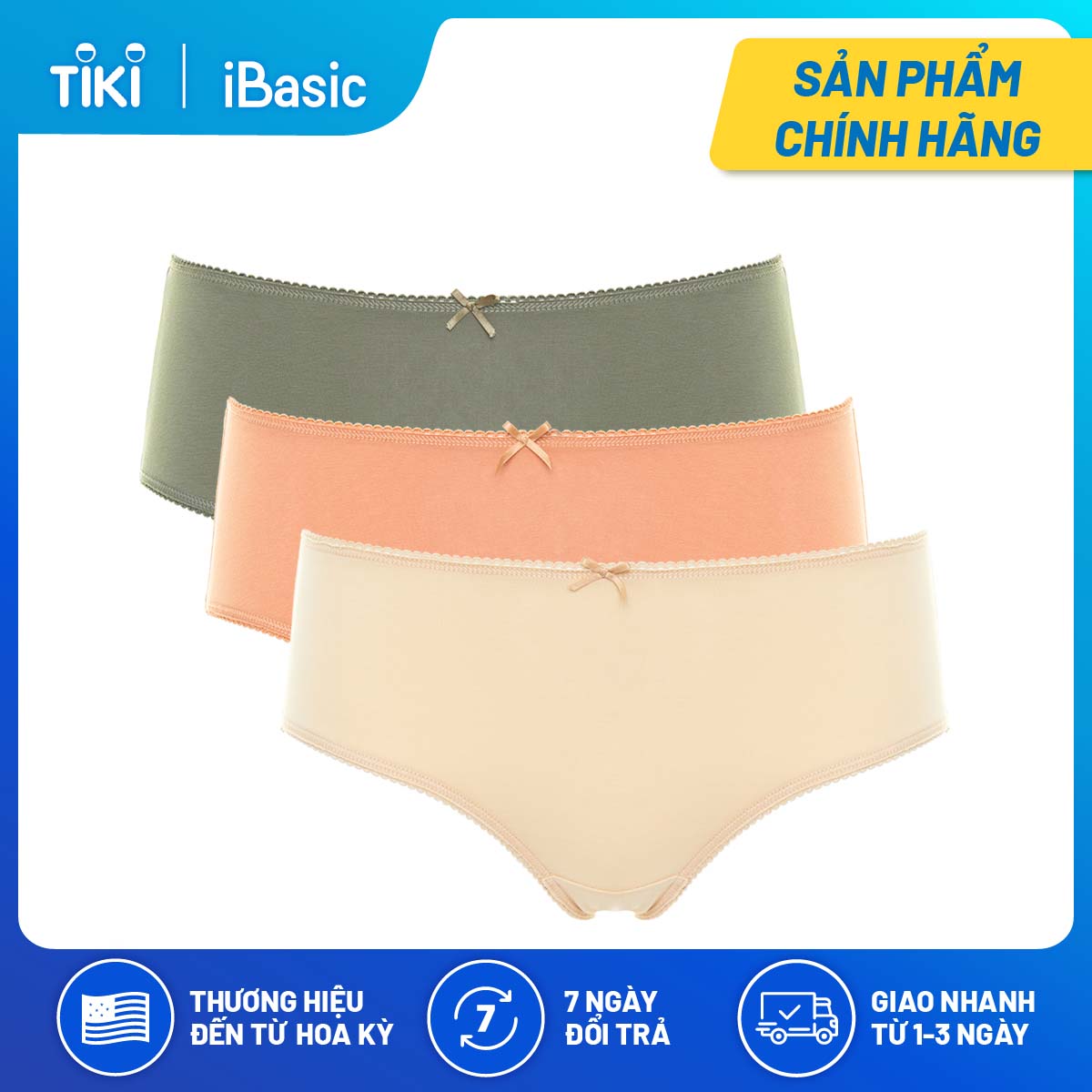 Set 3 quần lót nữ lưng cao trơn cotton iBasic PANW147