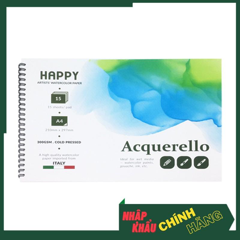 Sổ vẽ màu nước HAPPY 300gsm - gáy lò xo vân Cold