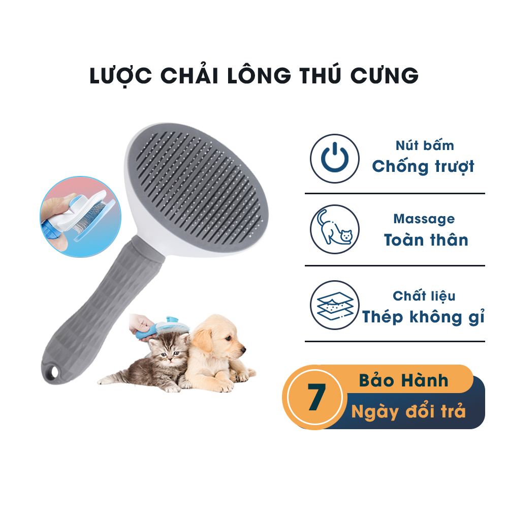 Lược Chải Lông Chó Mèo Thú Cưng Có Nút Bấm Gỡ Rối Loại Bỏ Lông Rụng Tối Đa