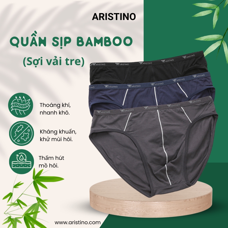 Combo 3 quần sịp tam giác, Set 3 quần lót nam dáng Brief ARISTINO chất liệu Bamboo thoáng mát, kháng khuẩn khử mùi cực tốt AC-06