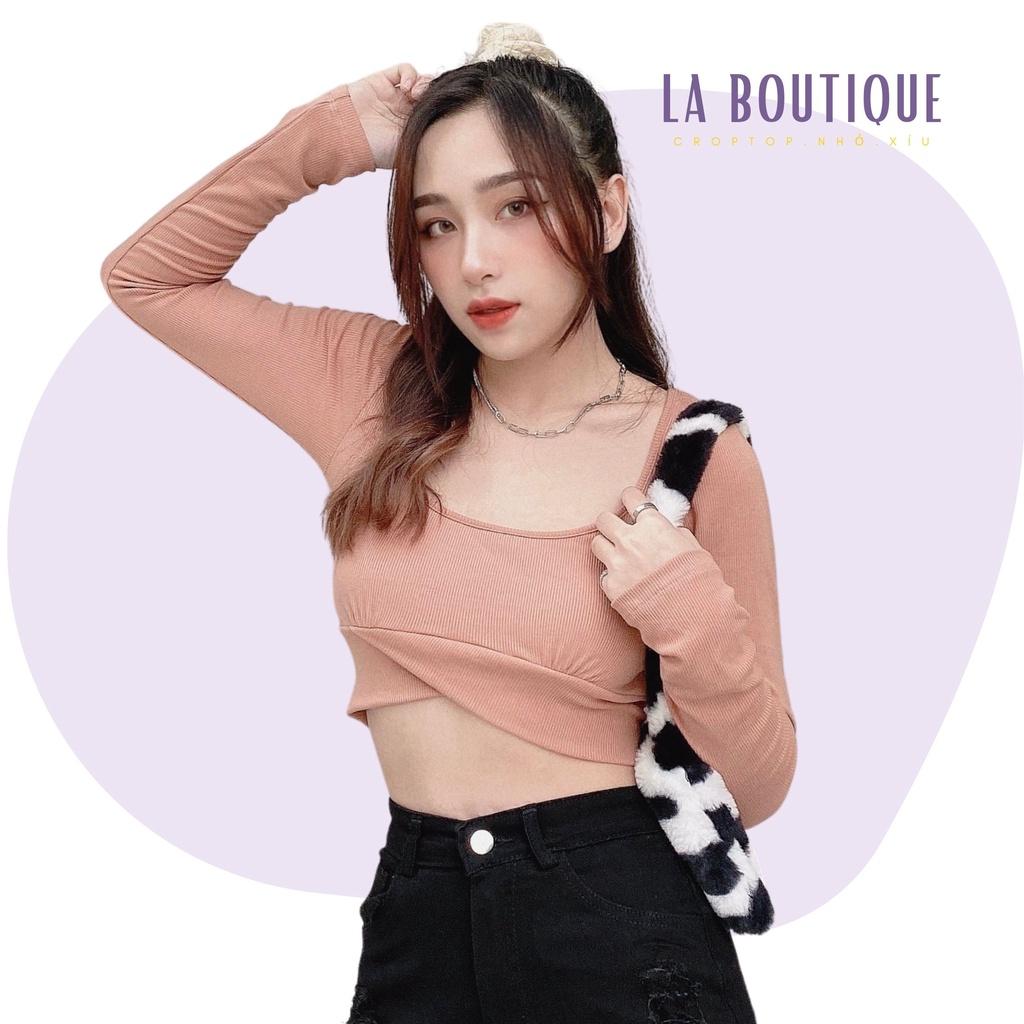 Áo Croptop Nữ Ôm Body Tay Dài Cổ Vuông Khoe Eo LA BOUTIQUE