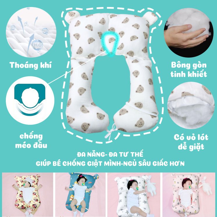 Vỏ Gối Ôm Cho Bé Sơ Sinh Đa Năng Chữ U Chống Giật Mình Chống Méo Bẹp Đầu Chất Liệu Cao Cấp Siêu Tiện Lợi