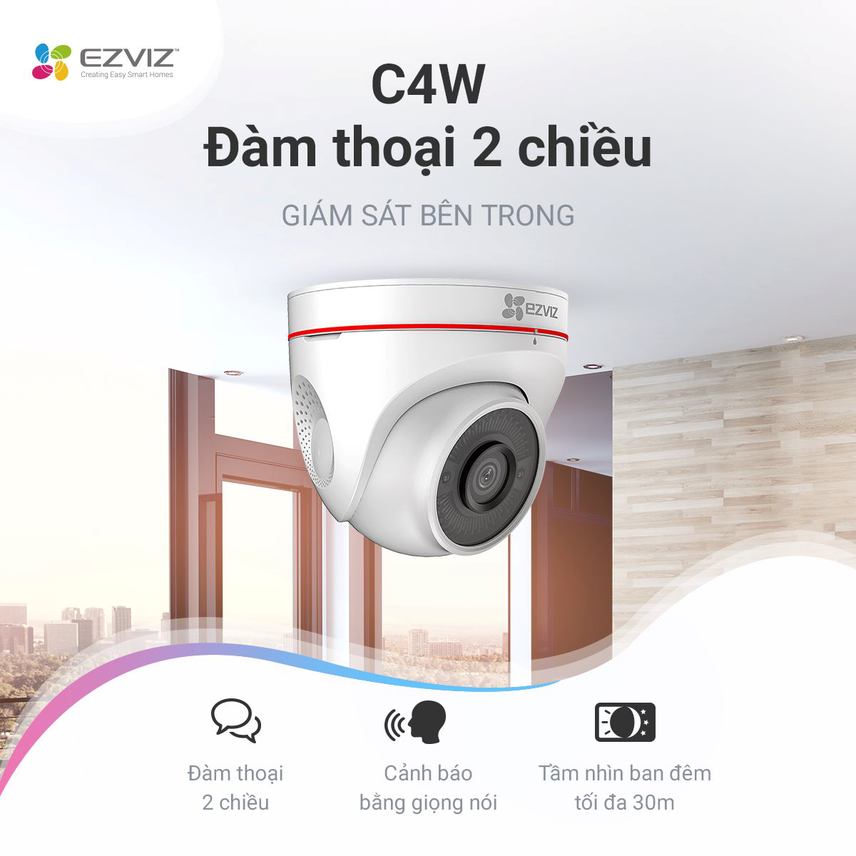 Camera EZVIZ C4W 1080P, WIFI, Chống Nước IP67, Ghi Gình Ban Đêm Có Màu, Tích Hợp AI, Chuẩn Nén Video H.265 - Hàng Chính Hãng