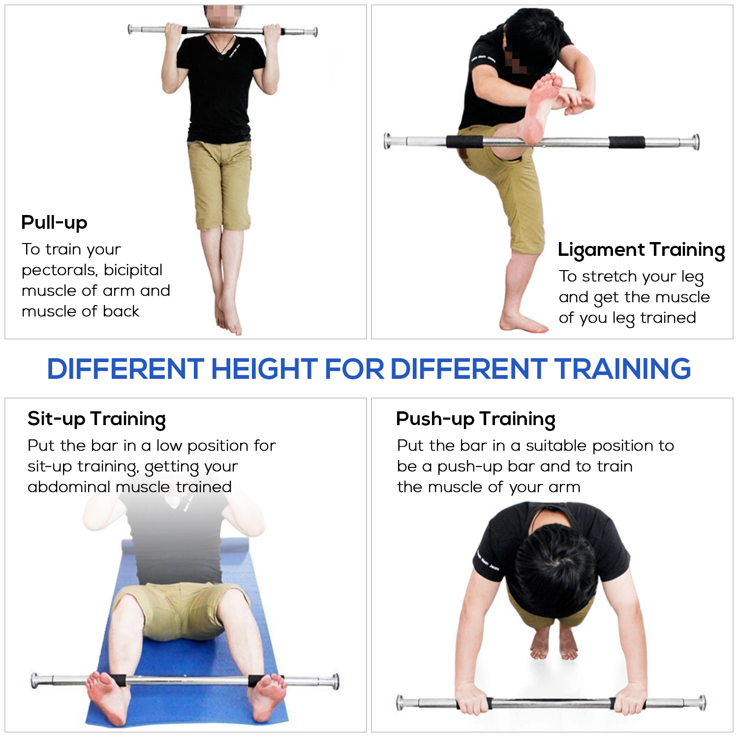 Thanh ngang tập thể dục tại nhà 220LB bằng thép mạ crôm cứng với vòng cao su chống trượt, an toàn và đáng tin cậy