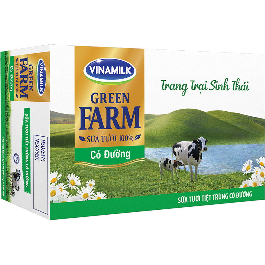 Thùng 48 Sữa Tươi Tiệt Trùng Vinamilk Green Farm - Sữa Tươi 100% Có Đường 180ml