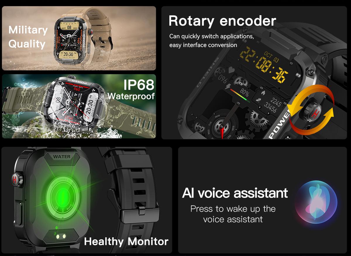 2023 Bluetooth Talk Smartwatch Phiên bản Android Xiaomi Huyết áp Oxygen Thể dục Watch 5 Atm Waterproof Smartwatch Men Quân đội