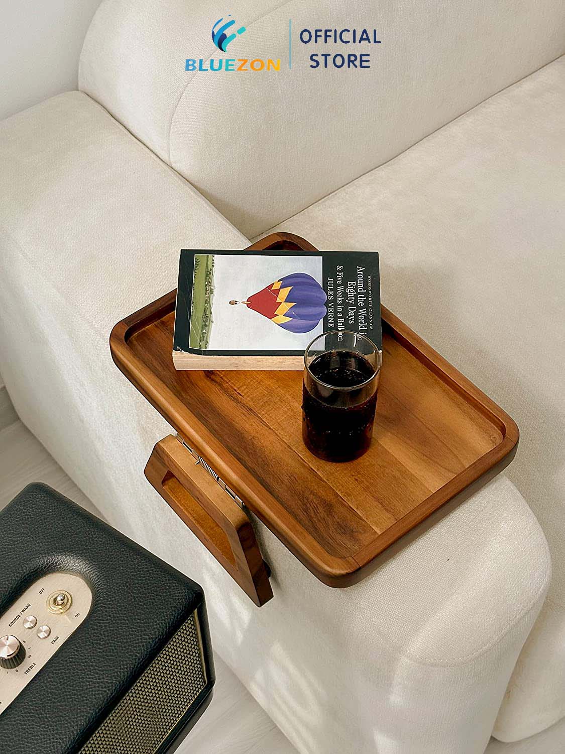 Khay gỗ kẹp tay ghế sofa, để thức ăn đồ dùng tiện lợi