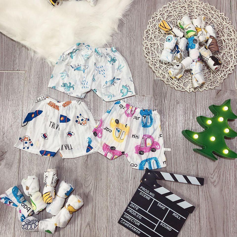 Quần đùi chục cotton giấy in họa tiết cho bé 0-15 tháng