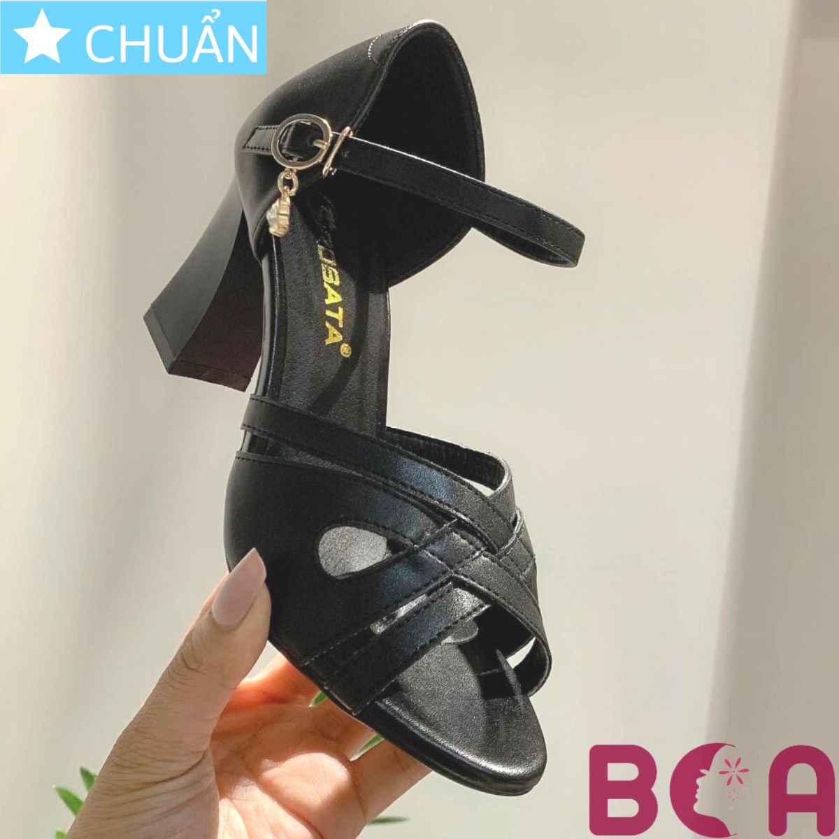 Giày cao gót nữ 7p RO418 ROSATA tại BCASHOP hở mũi, kiểu SANDAL đan từ nhiều sợi nhỏ rất tôn dáng chân - màu đen