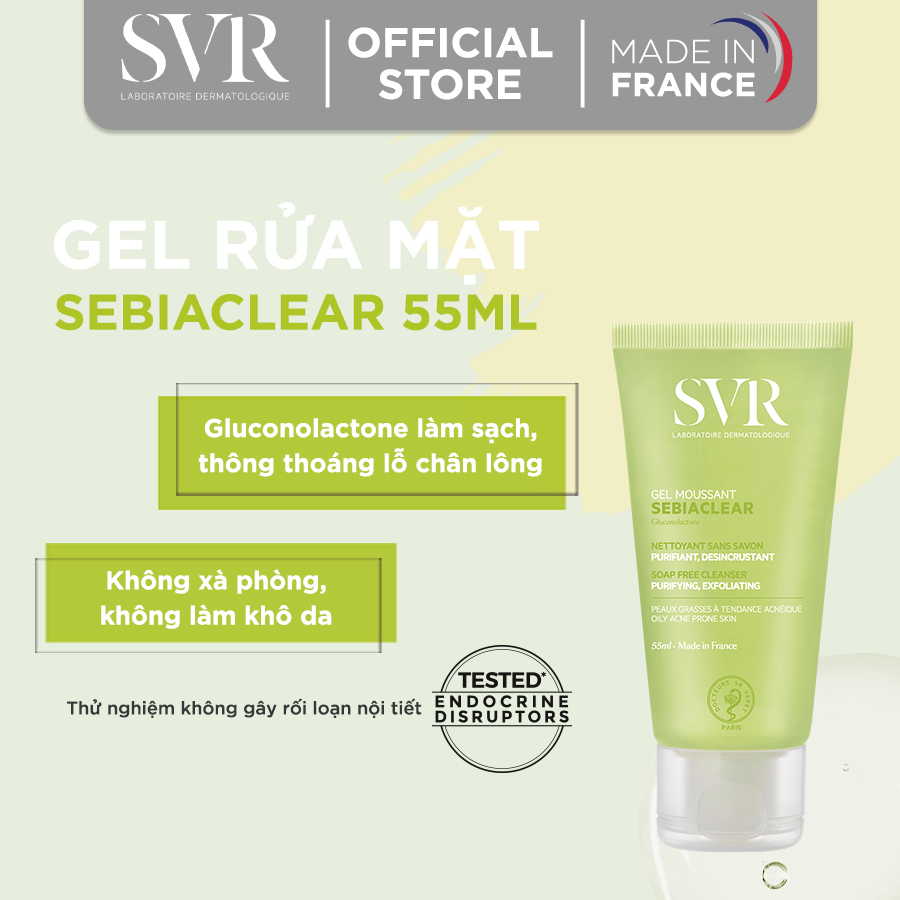 Bộ Đôi Gel Rửa Mặt SVR SEBIACLEAR Gel Moussant 55ml và Tẩy Trang SEBIACLEAR Eau Micellaire 75ml Cho Da Dầu Mụn