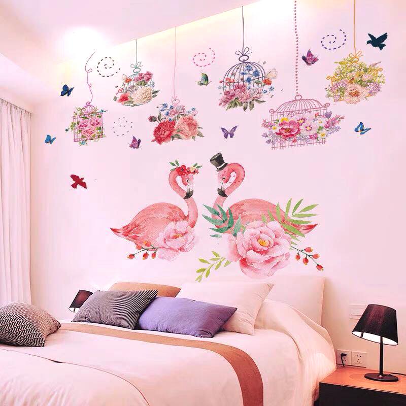 Decal dán tường Lồng chim hoa và đôi uyên ương - HP368