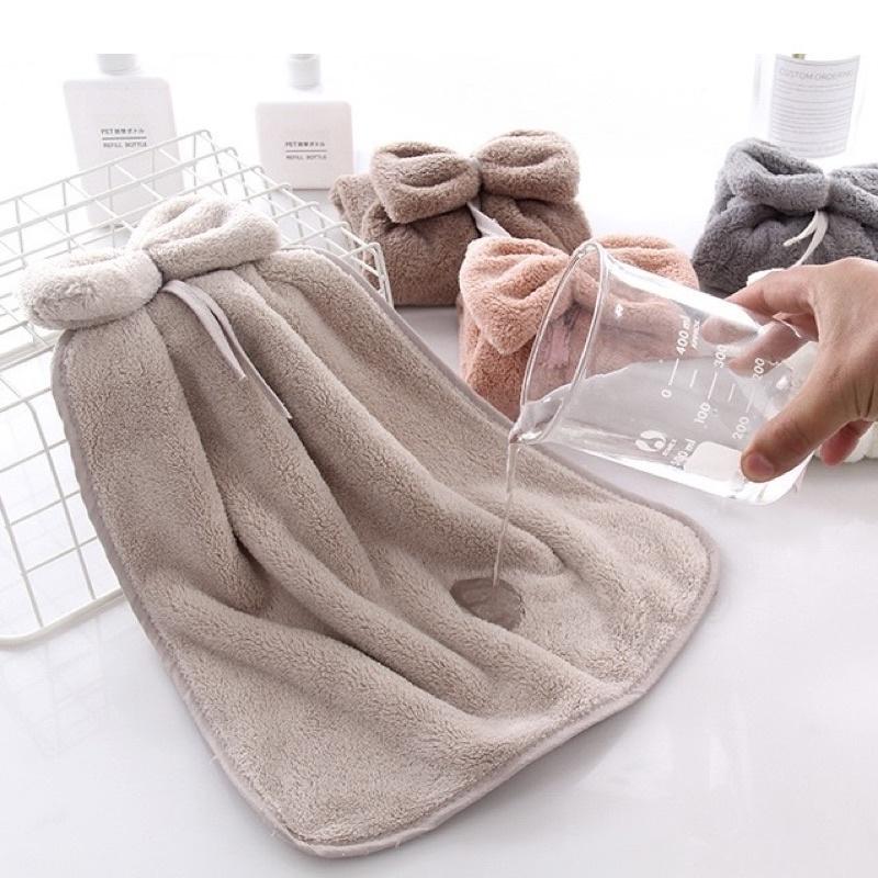 Khăn lau tay hình nơ dễ thương treo tường nhà bếp nhà tắm bằng vải nhung mềm mại thấm hút tốt phong cách Hàn Quốc