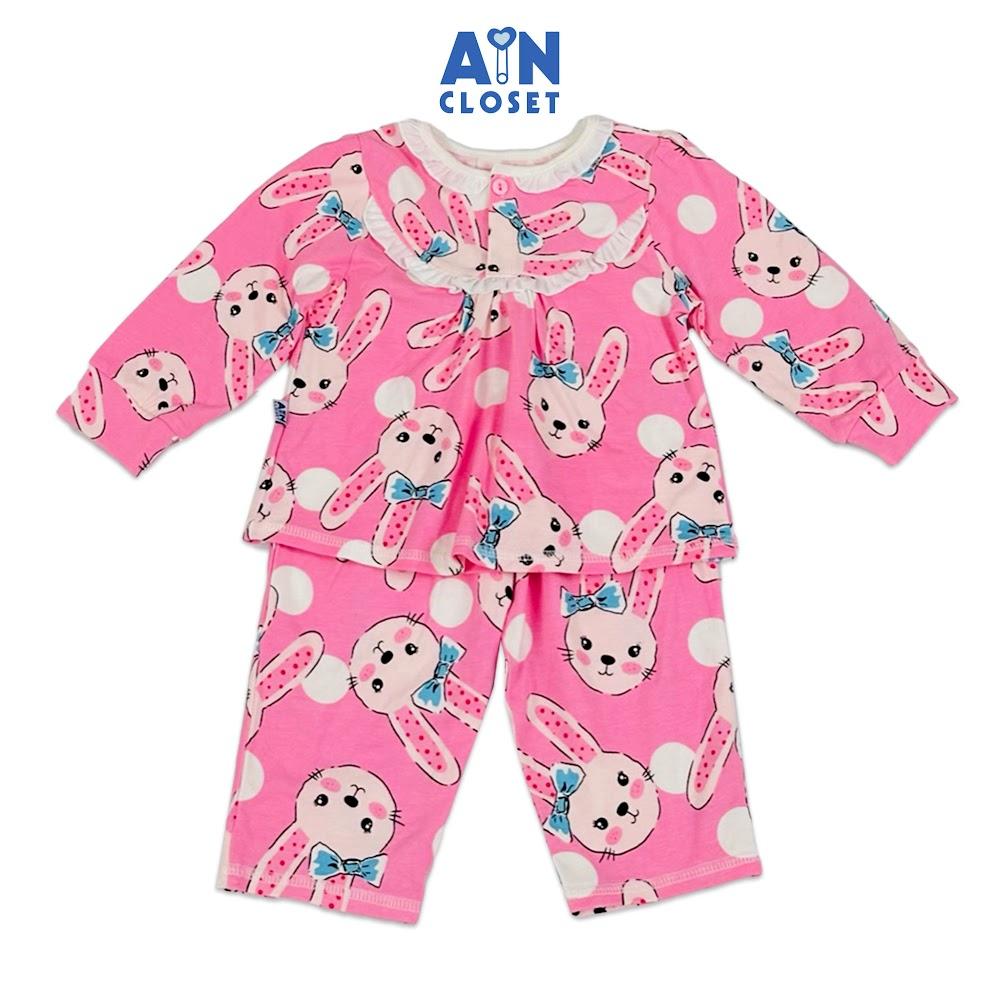 Bộ quần áo Dài bé gái họa tiết Thỏ Tai Dài Trắng nền hồng thun cotton - AICDBGJSLSF5 - AIN Closet