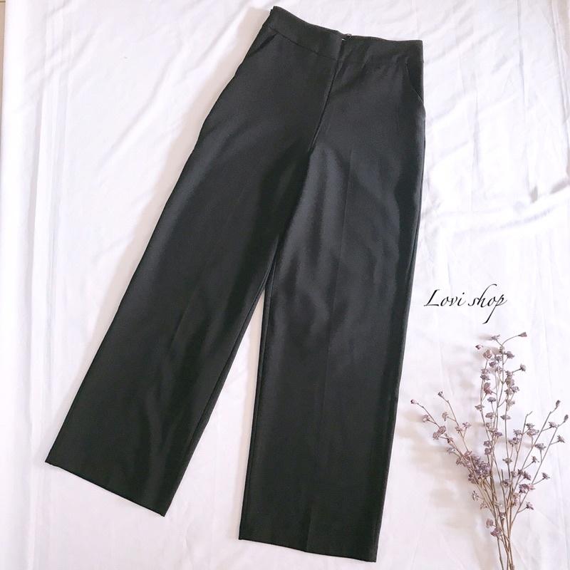 QUẦN ỐNG RỘNG KHOÁ KÉO HÔNG TÚI XÉO Quần Culottes ống rộng có túi Lovi