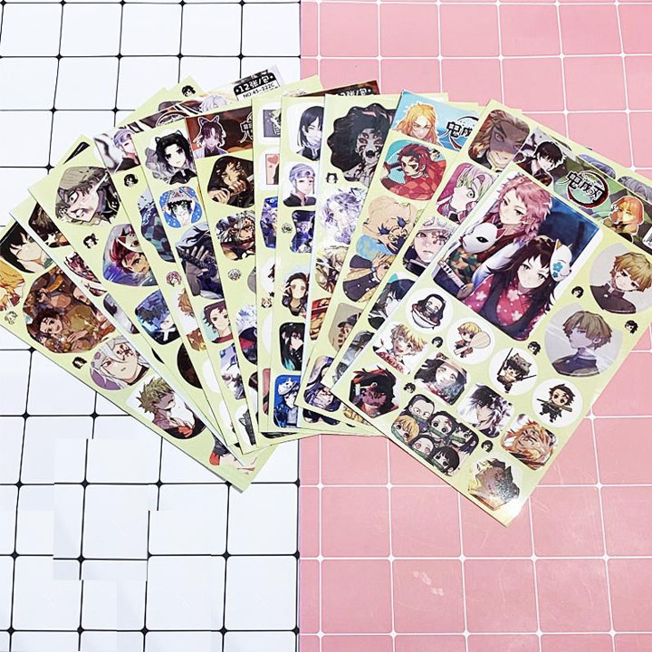 Set Ảnh dán 12 tấm sticker Kimetsu no Yaiba Thanh gươm diệt quỷ in hình anime idol dễ thương