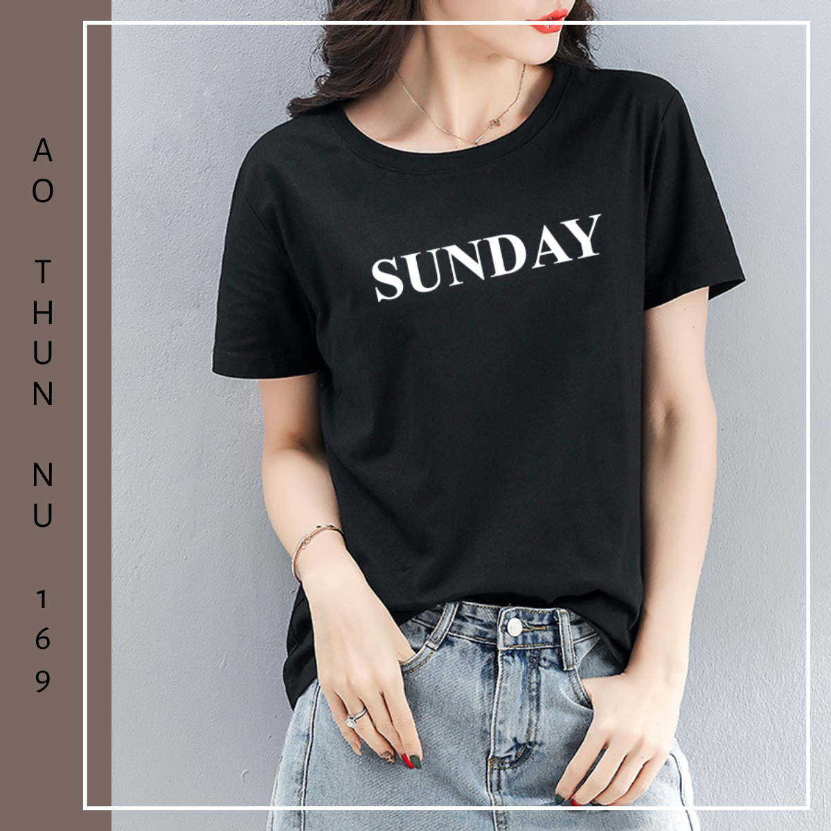 Áo Thun Nữ Màu Đen In Chữ SUNDAY Chủ Nhật